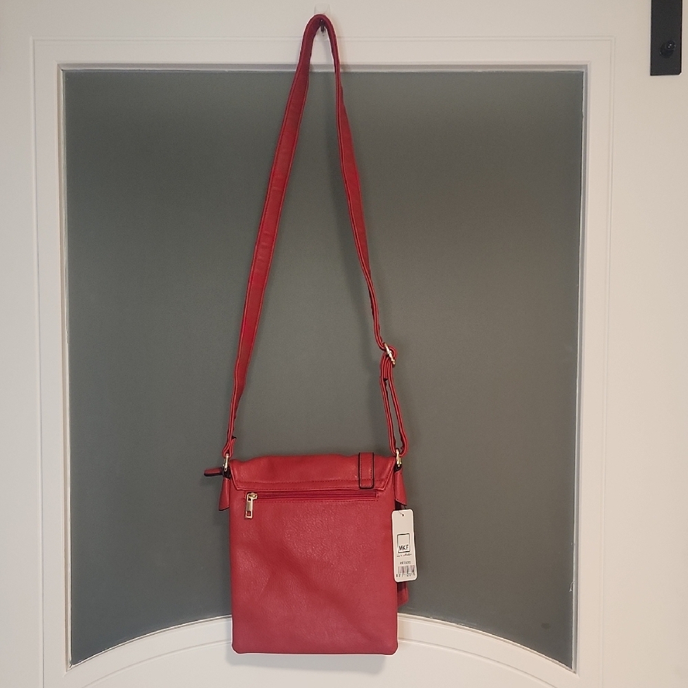 Red Crossbody Shoulder Bag with Gold Accents - Picture 2 of 6